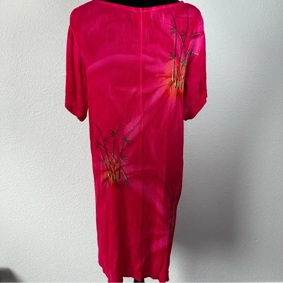 Tropical Batik Pink Rayon Tunic Dress Bamboo Print One Size - Picture 3 of 15